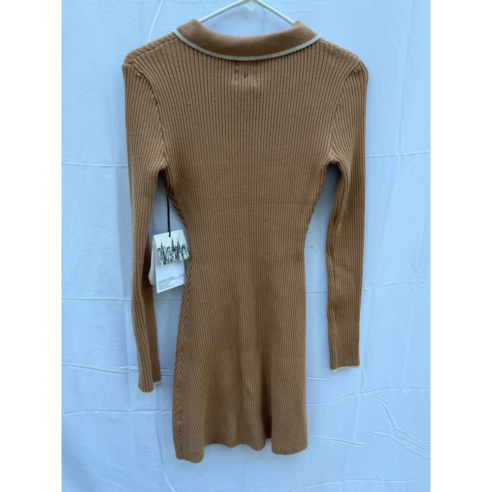 Grand Street Studios Camel Ribbed Knit Rhinestone Button Polo Mini Dress M NEW - Picture 11 of 12